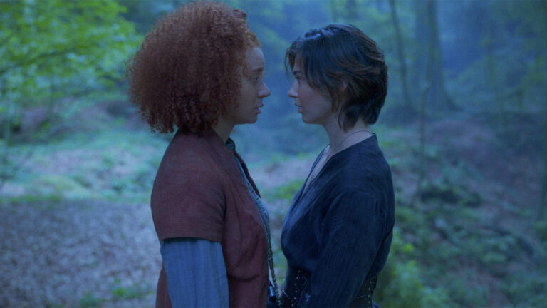 (L-R): Jade (Erin Kellyman) and Kit (Ruby Cruz) in Lucasfilm's WILLOW exclusively on Disney+. ©2022 Lucasfilm Ltd. & TM. All Rights Reserved.